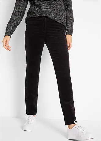 Stretch corduroy broek, straight, Kleur: zwart