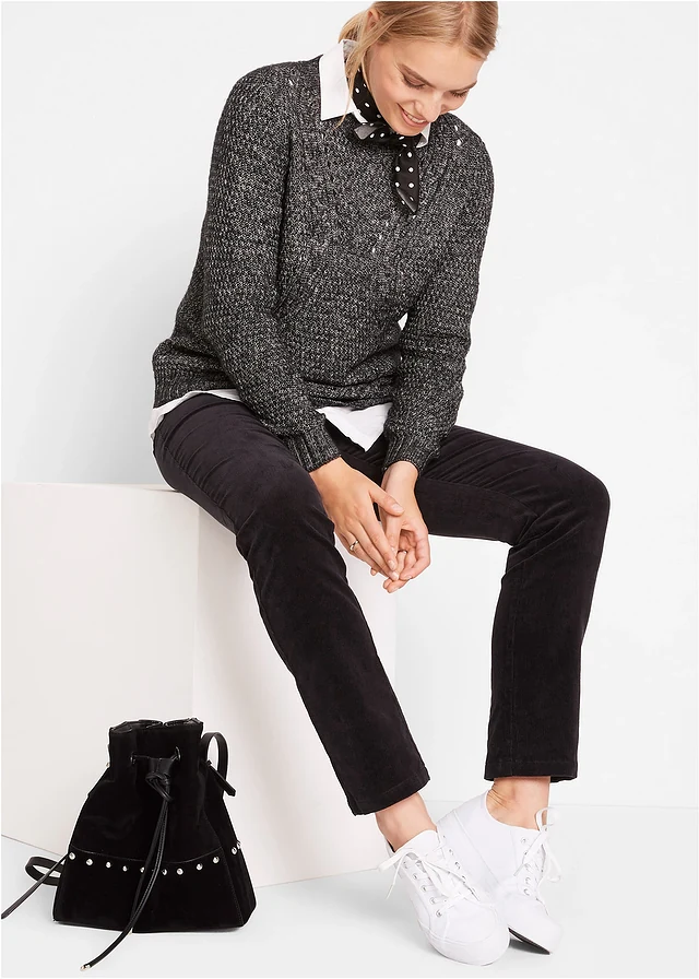Stretch corduroy broek, straight • zwart • product-page.page-title-suffix