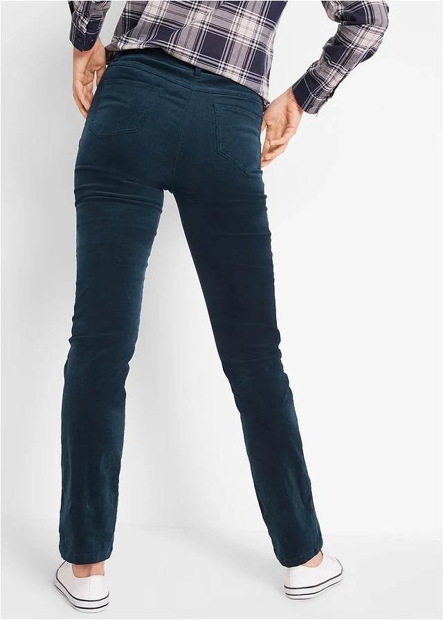 Pantalon extensible en velours côtelé, Couleur: bleu foncé