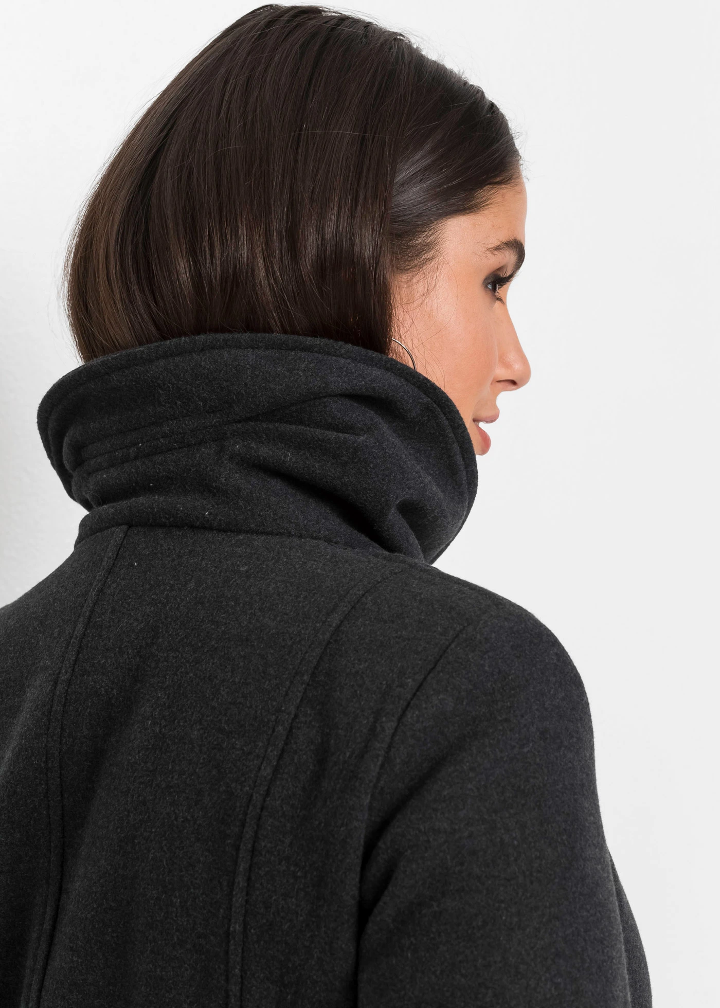 Korte coat • antraciet gemêleerd plus size • bonprix online shop