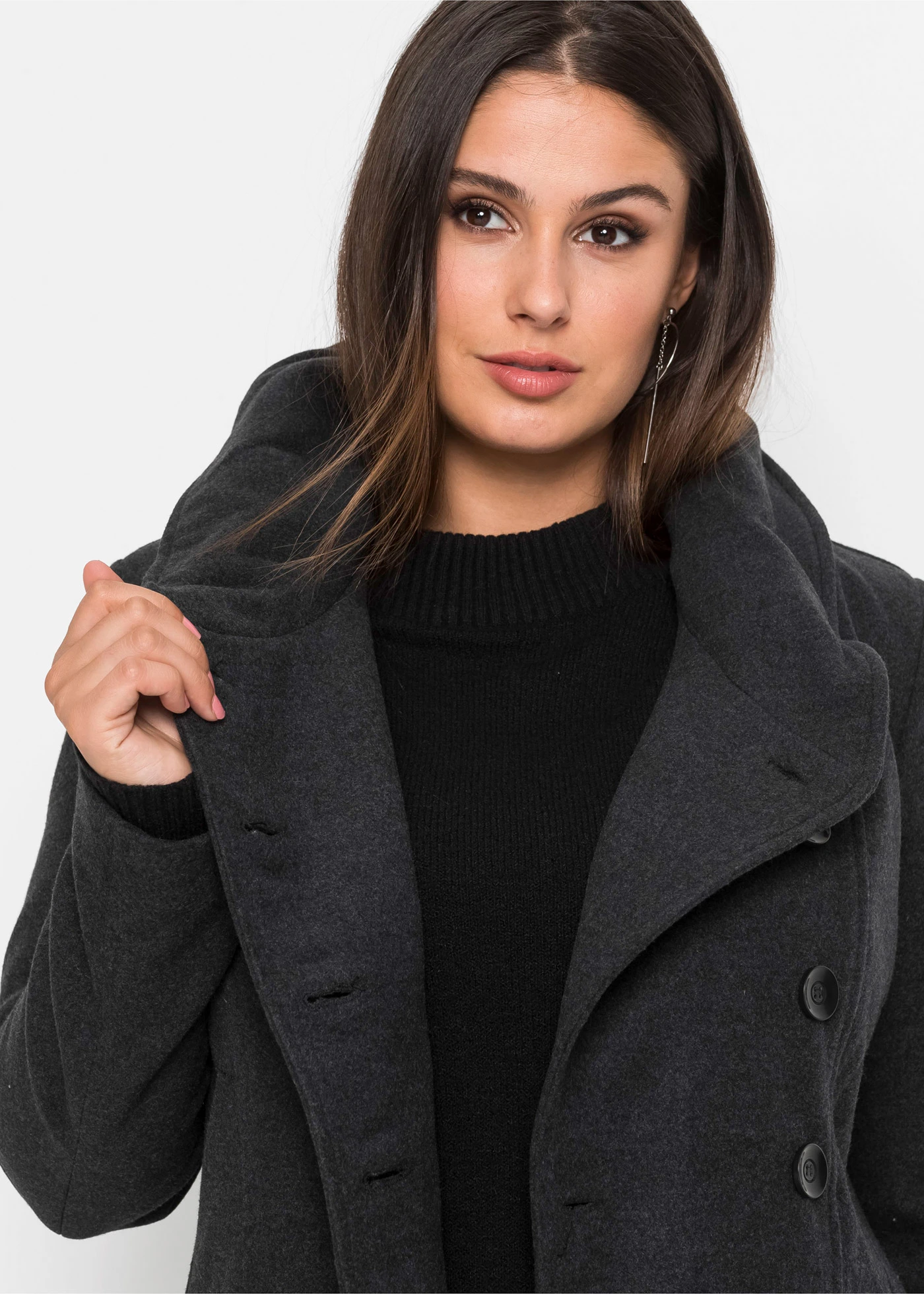 Korte coat • antraciet gemêleerd plus size • bonprix online shop