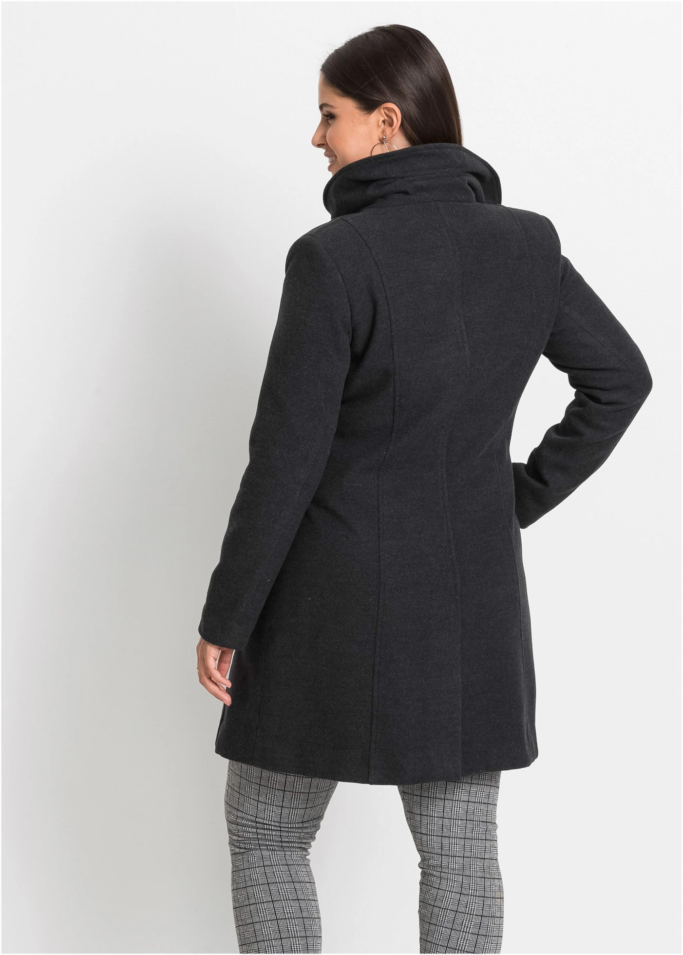 Korte coat • antraciet gemêleerd plus size • bonprix online shop
