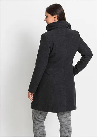Korte coat • antraciet gemêleerd plus size • bonprix online shop