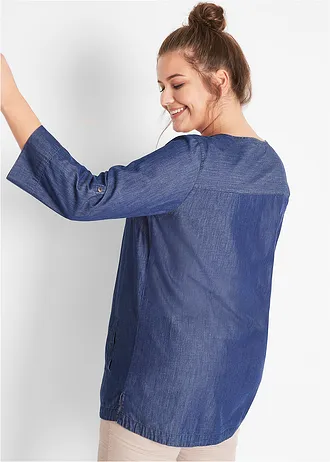 Lange blouse in A-lijn, Kleur: blue stone