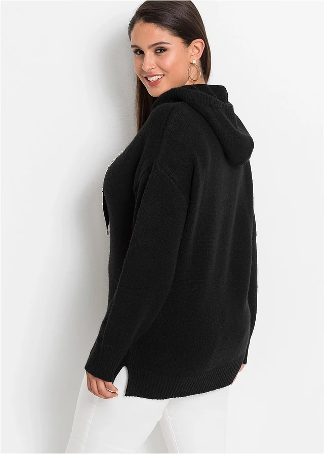 Gebreide hoodie, Kleur: zwart