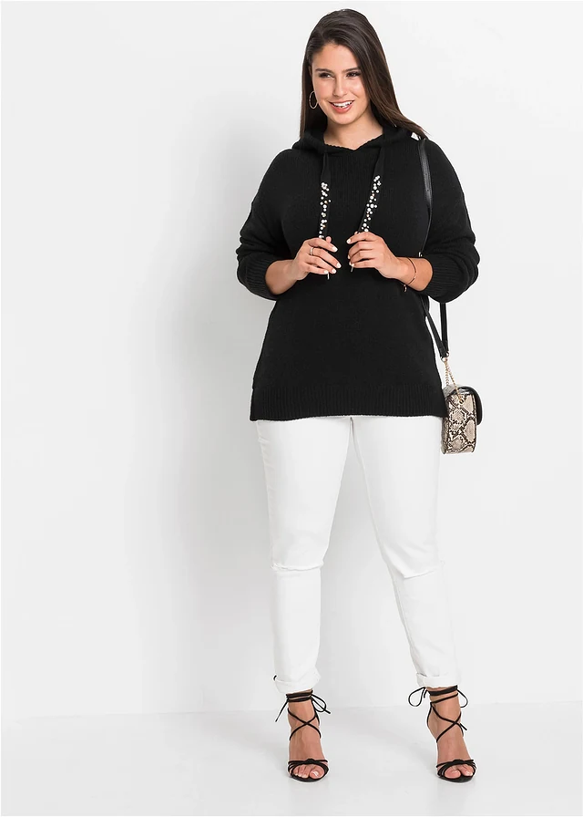 Gebreide hoodie, Kleur: zwart