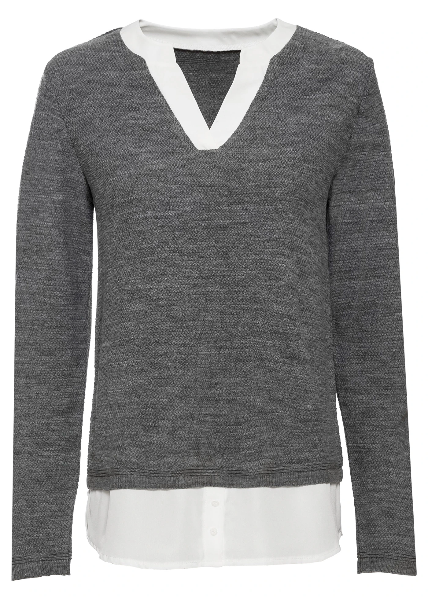 Fijngebreide trui met blouse-inzet • grijs gemêleerd • bonprix online shop