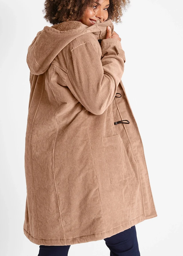 Duffle-coat en velours côtelé doublé, Couleur: camel