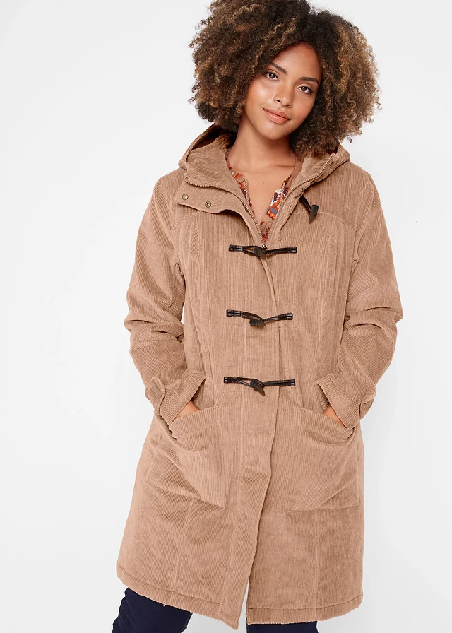 Duffle-coat en velours côtelé doublé, Couleur: camel