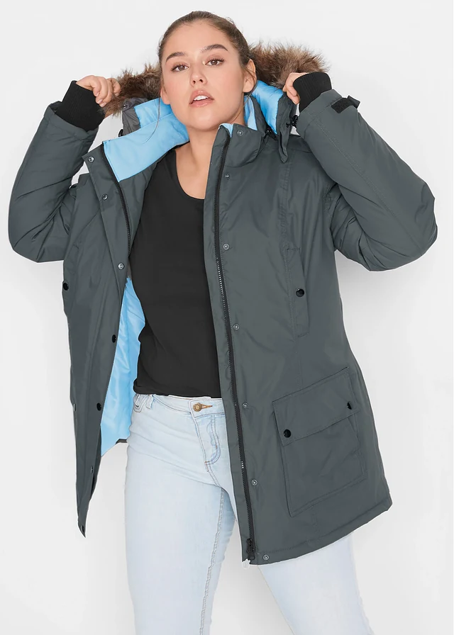 Parka outdoor imperméable et technique à capuche, Couleur: anthracite
