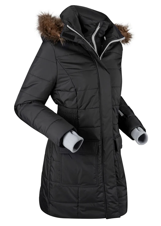 Parka longue style 2-en-1, matelassée et déperlante, Couleur: noir