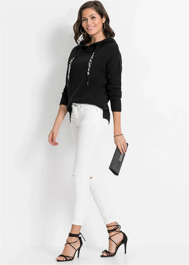 Gebreide hoodie, Kleur: zwart