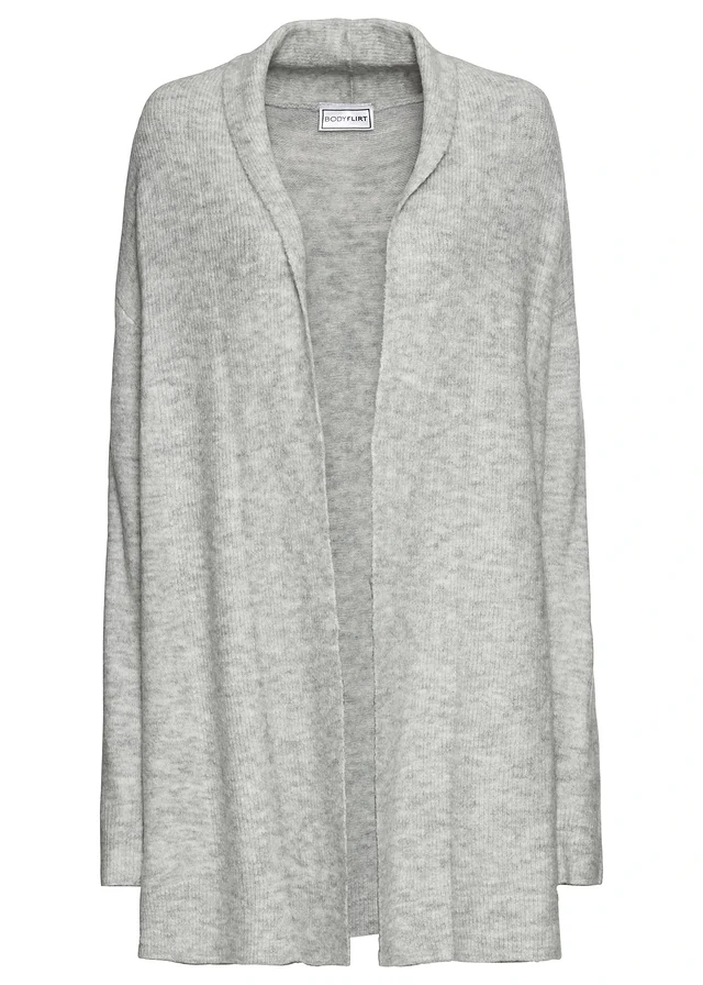 Gilet long en maille à col châle, Couleur: gris clair chiné