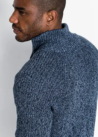 Grof gebreide vest met ribstructuur van zachte katoenmix • mat blauw gemêleerd • bonprix online shop