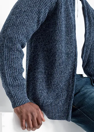 Jachetă din tricot ripsat cu ochiuri mari, din material moale cu bumbac • albastru mat melanj • magazin bonprix