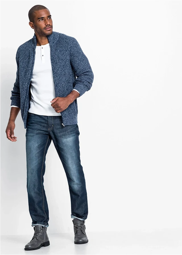 Gilet en grosse maille côtelée avec coton, Couleur: bleu mat chiné