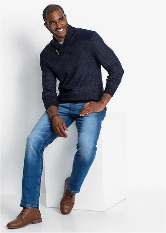 Trui met sjaalkraag • donkerblauw mêlee • bonprix online shop