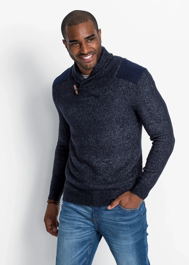 Trui met sjaalkraag, Kleur: donkerblauw mêlee