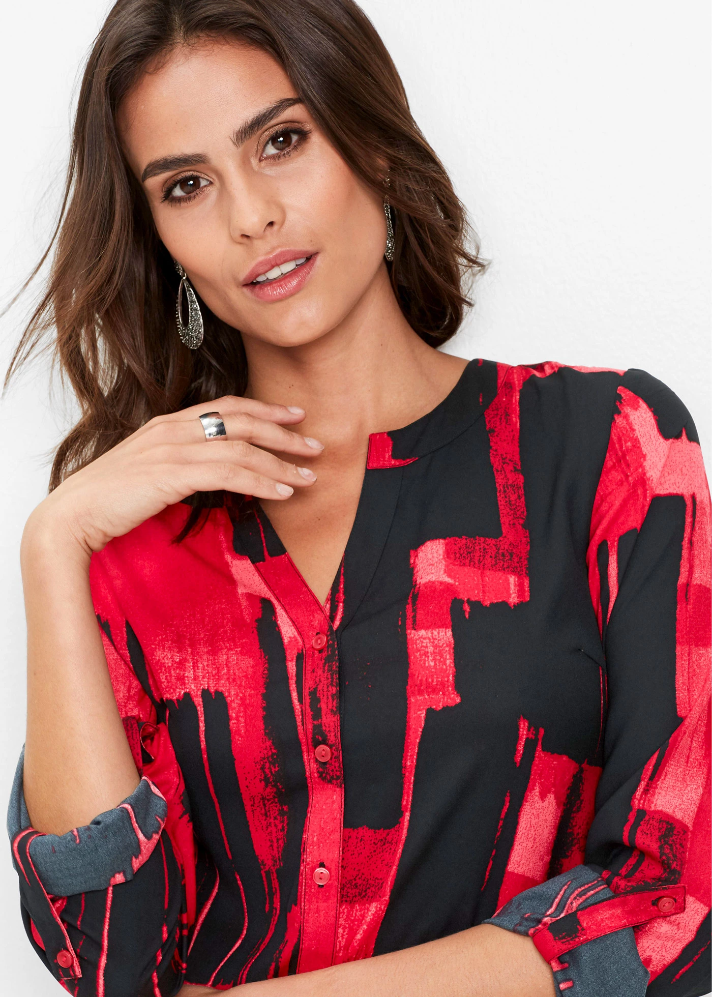 Gedessineerde lange chiffon blouse • rood/zwart • bonprix online shop