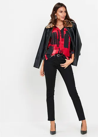 Hosszú sifon blúz mintával • piros/fekete • bonprix áruház