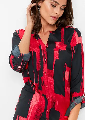 Hosszú sifon blúz mintával • piros/fekete • bonprix áruház