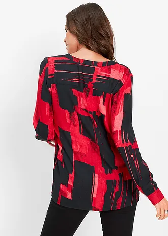 Chemisier long imprimé en mousseline • rouge/noir • Boutique bonprix