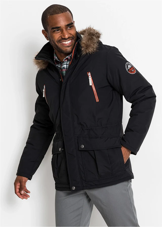 Parka d’hiver déperlante à capuche amovible, Couleur: noir