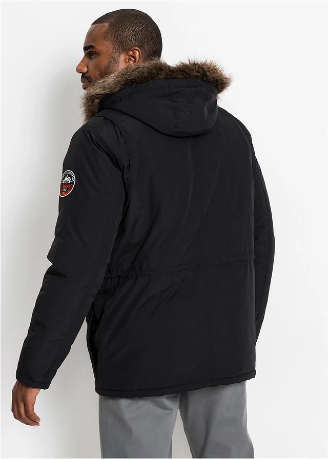 Parka d’hiver déperlante à capuche amovible, Couleur: noir