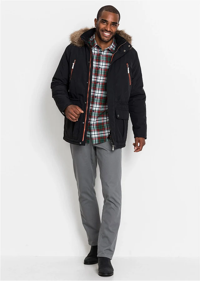 Parka d’hiver déperlante à capuche amovible, Couleur: noir