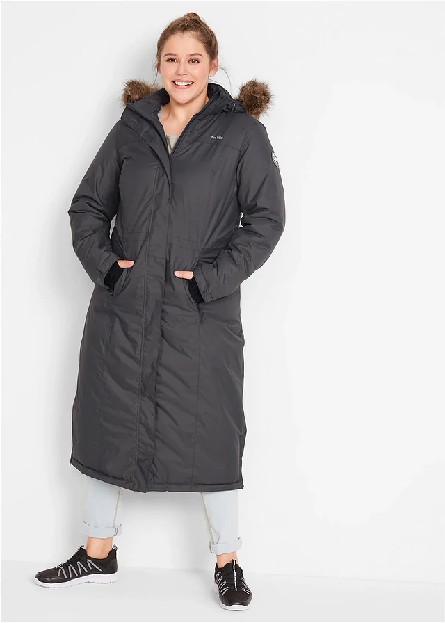 Lange outdoor jas met imitatiebont, waterdicht, Kleur: leigrijs