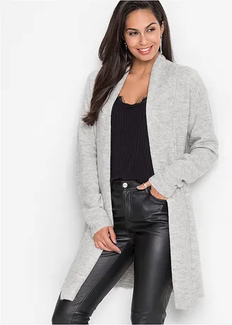 Lang vest met sjaalkraag • lichtgrijs gemêleerd • bonprix online shop