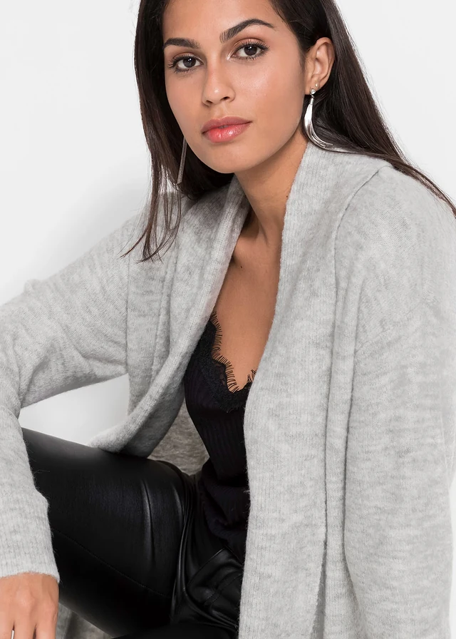 Gilet long en maille à col châle • gris clair chiné • product-page.page-title-suffix