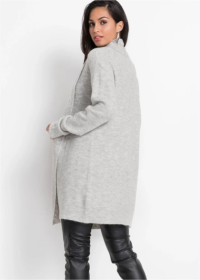 Jachetă lungă tricotată cu guler-șal • gri deschis melanj • magazin bonprix