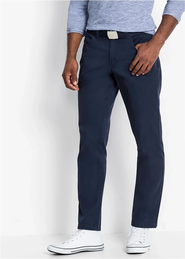 Regular fit twill broek van katoen, straight • donkerblauw • product-page.page-title-suffix