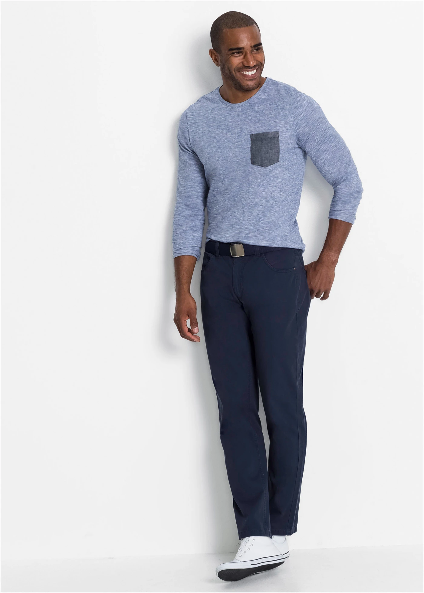 Regular fit twill broek van katoen, straight • donkerblauw • bonprix online shop