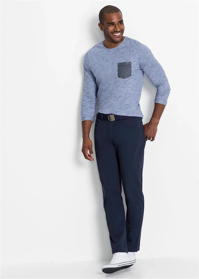 Regular fit twill broek van katoen, straight • donkerblauw • product-page.page-title-suffix