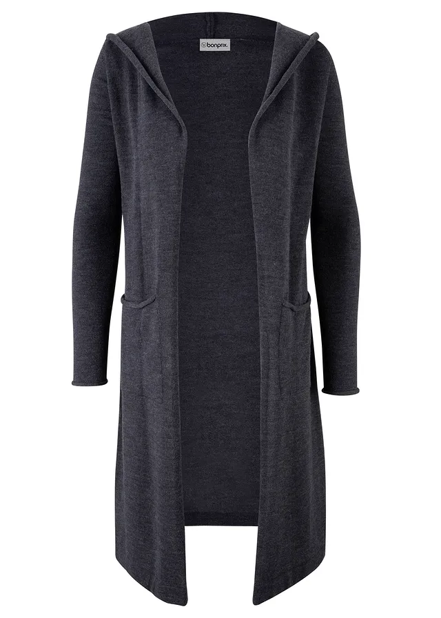 Gilet long en maille à capuche, Couleur: anthracite chiné