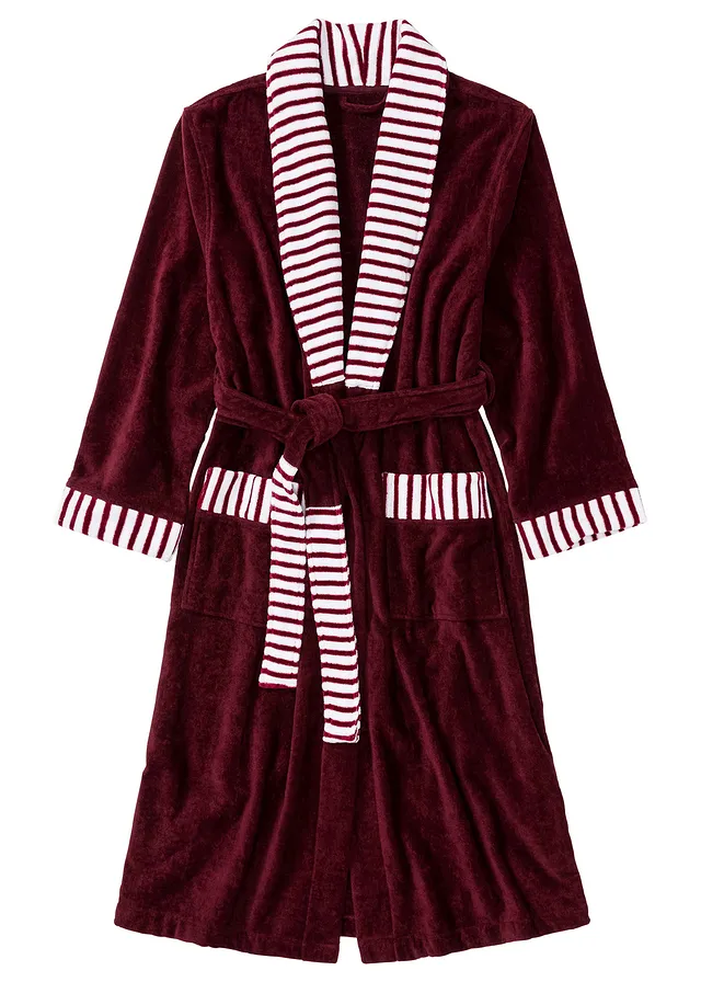 Badjas van frotté • donkerrood/wit gestreept • bonprix online shop