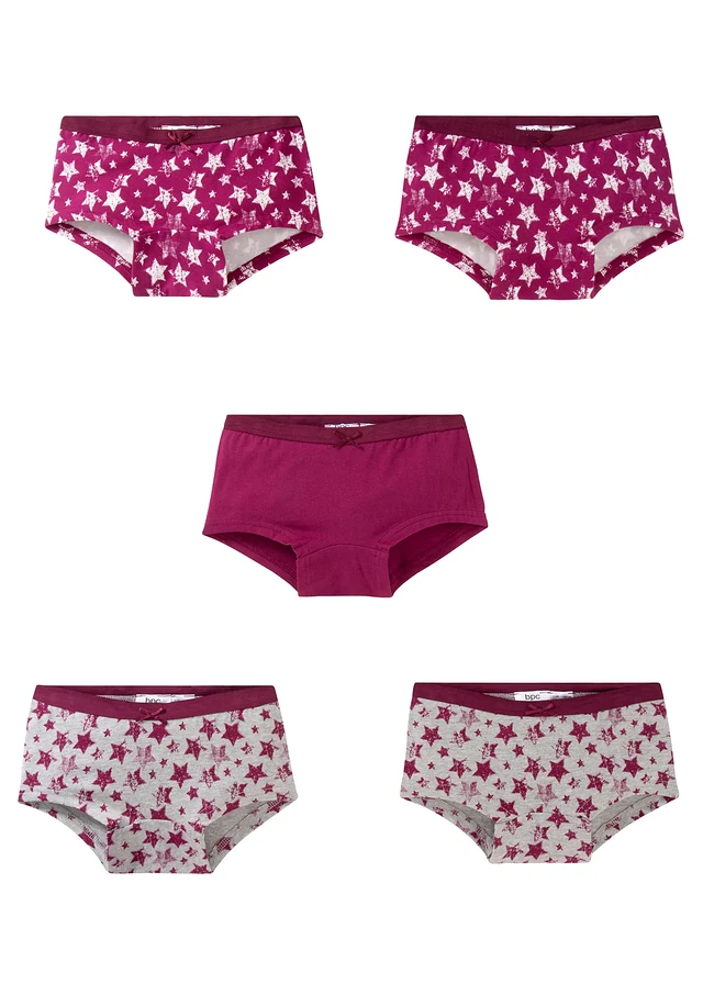 Meisjes hipster met katoen (set van 5), Kleur: lichtgrijs gemêleerd+bessen+wit
