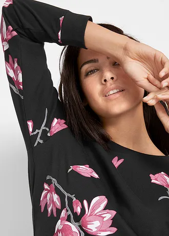 Sweat ample 100% coton • noir floral • Boutique bonprix