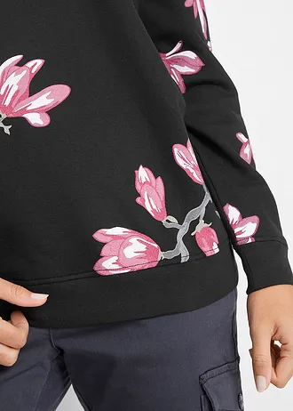 Sweat ample 100% coton • noir floral • Boutique bonprix