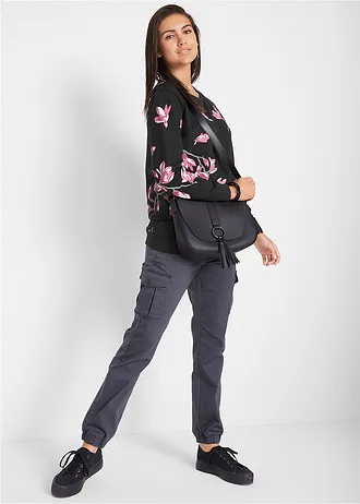 Sweater van katoen, wijd model, Kleur: zwart gebloemd