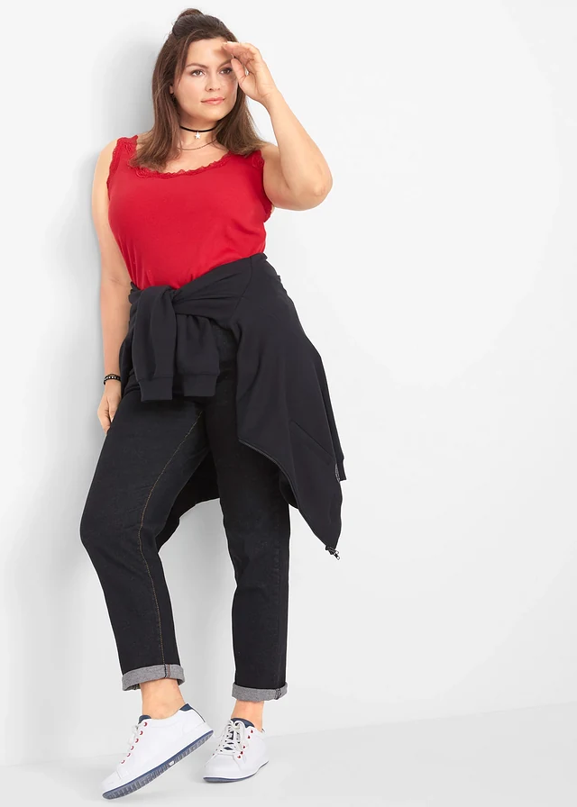 Jean Mom taille mi-haute, long, Couleur: noir