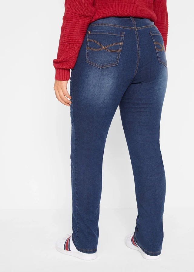 Thermojeans, straight high waist, Kleur: donkerblauw used