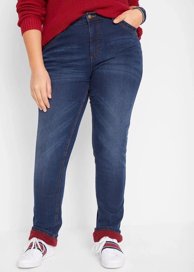Thermojeans, straight high waist, Kleur: donkerblauw used