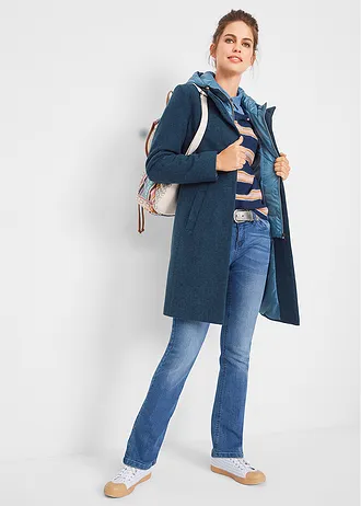 Korte coat in wollen look, in layerlook, Kleur: donkerblauw