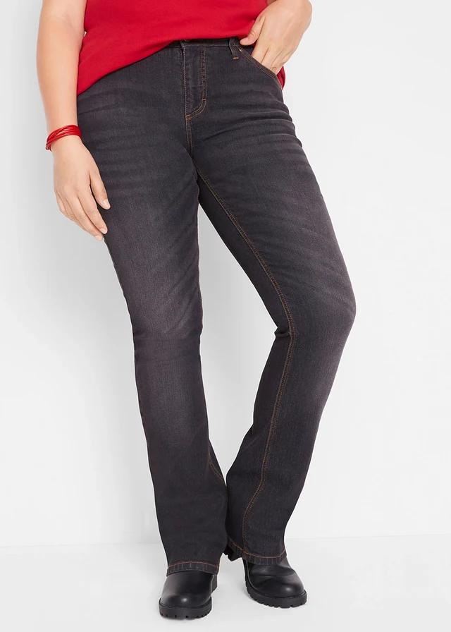 Jean bootcut taille mi-haute, extensible, Couleur: noir used