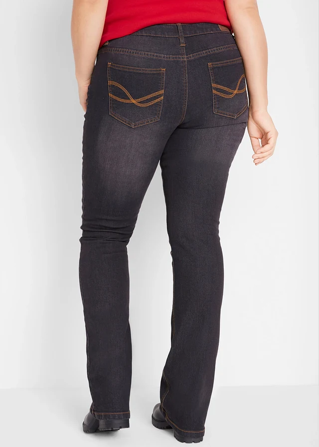 Jean bootcut taille mi-haute, extensible, Couleur: noir used
