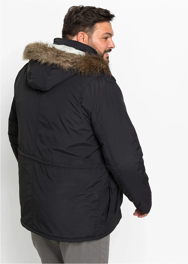 Parka d’hiver déperlante à capuche amovible, Couleur: noir