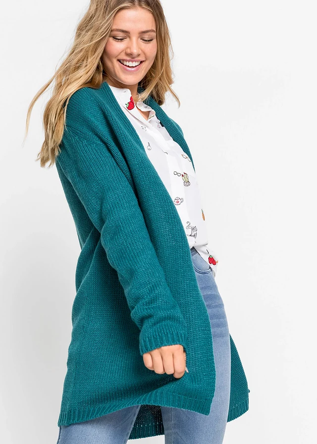 Gilet long en maille • vert bleu • product-page.page-title-suffix